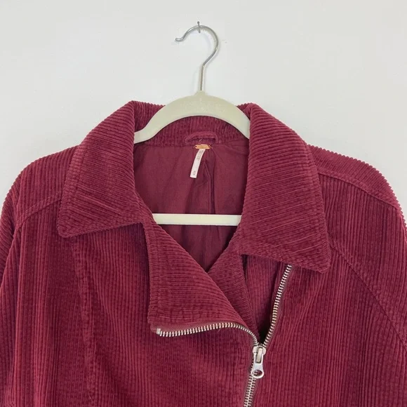 Free People Dolman Corduroy Moto Jacket Asymmetrical Zipper Coat Boho Size M - Picture 8 of 13